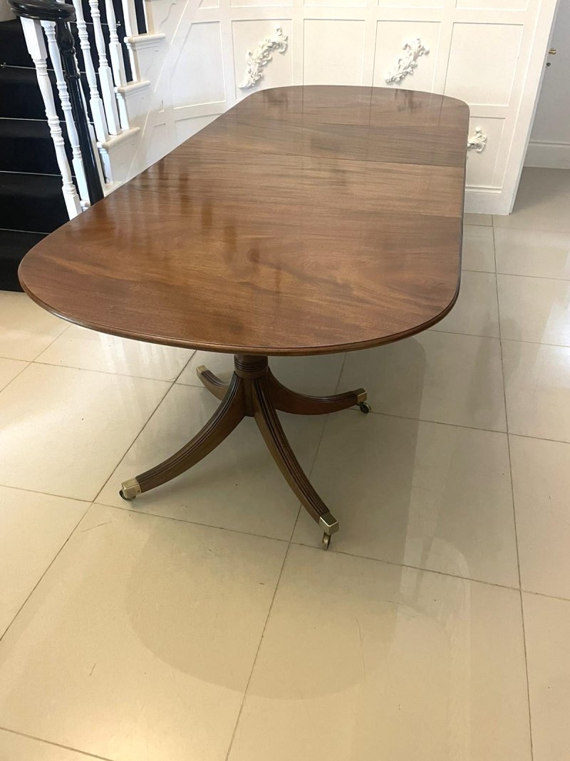 Antique Edwardian 10 Seater Quality Figured Mahogany Two Pilar Dining Table - Image 6